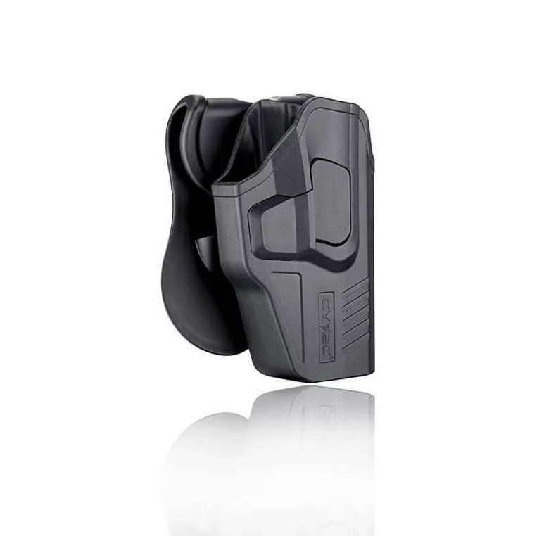 The Cytac D-Series Gen 3 Holster for Glock 19 is designed to withstand demanding operational environments, making it a reliable choice for military personnel, law enforcement officers, and personal protection use. Built for durability and secure firearm retention, it features a quick-release and quick-locking button system that ensures the weapon remains firmly secured while still allowing for smooth, fast access when needed. The design also enables easy and controlled reholstering, enhancing both safety and efficiency during use. Engineered for right-hand draw, this black holster combines practicality with robust construction to deliver dependable performance in high-stress situations.