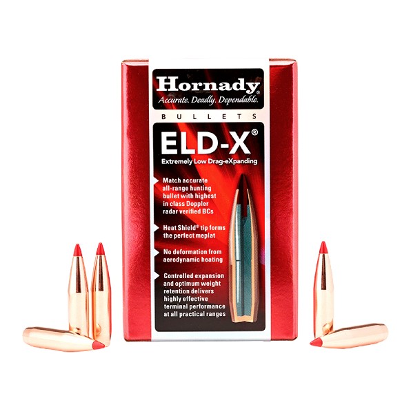 The ELD-X��(Extremely Low Drag � eXpanding) bullet is a technologically advanced, match accurate, ALL-RANGE hunting bullet featuring highest-in-class ballistic coefficients and consistent, controlled expansion at ALL practical hunting distances.