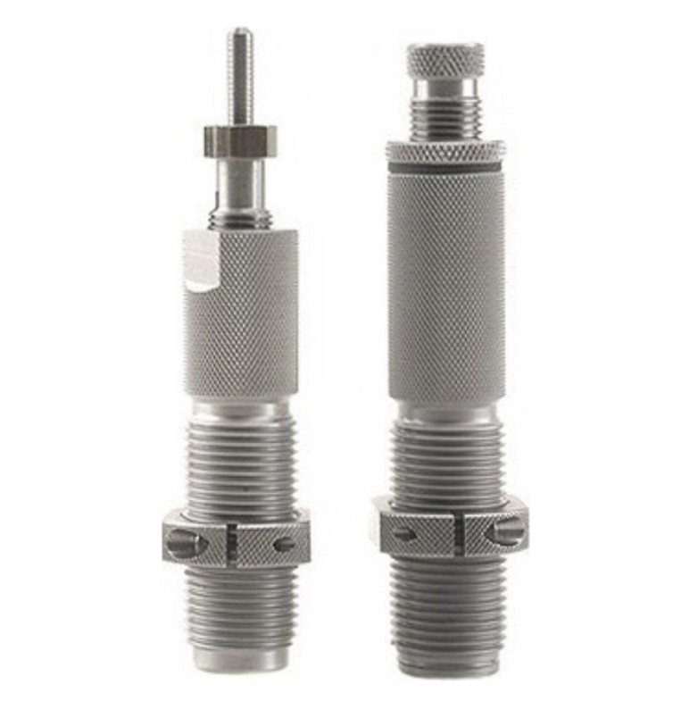 The Hornady Custom Grade New Dimension 2-Die Set is a great die set for the avid reloader. This die set includes a Custom Grade New Dimension (CGND) Full Length Sizer Die and a Seating Die. The Full Length Sizer Die features a Zip Spindle, with a series of light threads cut on the spindle and spindle collet. This eliminates spindle slippage, and makes tightening the spindle lock a breeze when making adjustments. The floating bullet alignment sleeve and stem in the Seating Die improve bullet seating and accuracy by pre-aligning the bullet and case before seating. The seating die also applies a roll crimp to secure the bullet in the case. The die set comes packaged in a plastic storage box, and includes two Sure-Loc rings. Shellholder is sold separately.
