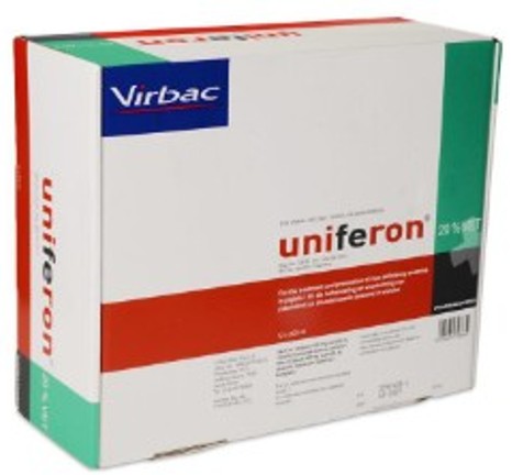 For the prevention and treatment of iron deficiency anaemia in piglets. Uniferon 20%, Solution for Injection.