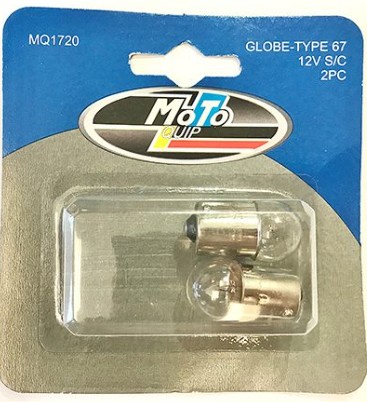 A set of two 12-volt, single-contact Type 67 globes, ideal for various signaling and indicator applications.
