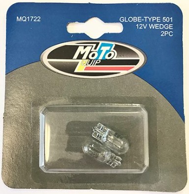 This pair of 12-volt, Type 501 wedge-base globes is frequently used for side marker and dashboard lighting needs.