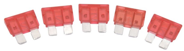This set includes 5 essential 10-amp blade fuses, perfect for replacing fuses in standard vehicle electrical systems.