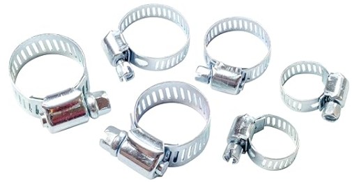 A practical 6-piece set of hose clamps, essential for securely fastening hoses to prevent leaks and disconnects.