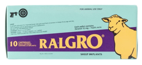 Hormone-free growth stimulant for improved body mass gain and feed conversion in sheep of any age and any sex in feedlots and on good grazing plus supple-ment. Do not use in breeding sheep.