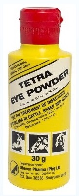 Tetra Eye Powder is for the treatment of bacterial eye infections (Pink Eye) in horses, cattle, sheep and goats.