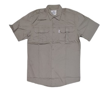This garment is crafted from 100% cotton for comfort and breathability. It features two chest pockets, one on each side, secured with Velcro flap closures for added convenience and functionality. The curved bottom hem provides a stylish finish and enhances the overall fit.
