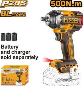PLEASE NOTE: Clearance Stock - Limited Stock Available, first come first serve. The Ingco cordless brushless 20V PS+ 500Nm impact wrench is a powerful and efficient tool designed for heavy-duty fastening and loosening applications. Featuring a high-performance brushless motor, it delivers up to 500Nm of torque while ensuring longer runtime and reduced maintenance. Its cordless design provides maximum mobility and convenience, making it ideal for both professional and DIY use in demanding environments.