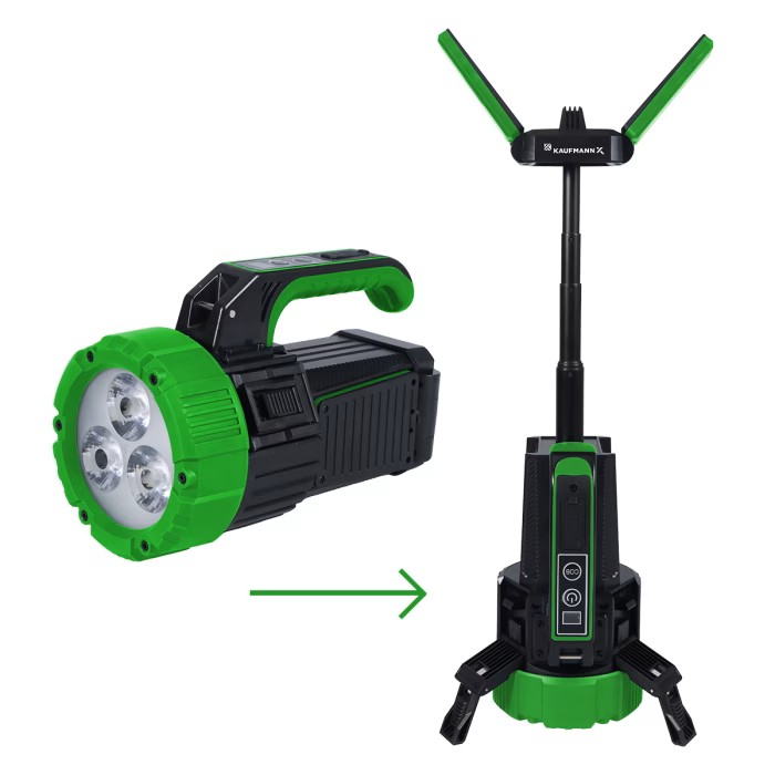 This powerful 2500-lumen rechargeable spotlight folds out and extends into a tripod and runs up to 12 hours on low. Bright, portable, & reliable, its your go-to light source for outdoor adventures or emergencies.