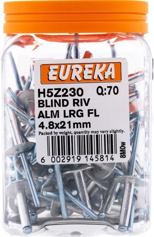 A rivet is a fastener, consisting of a body and a mandrel, used to attach thin pieces of material to thin pieces of metal. A rivet works by drilling a same-sized hole through both materials which coincide with the thickness of the rivet. The mandrel part of the rivet is then placed into the nose-piece of a rivet gun, where after the body part is placed through the holes in the workpiece. The handles of the rivet gun are then squeezed multiple times until the mandrel breaks off, leaving the body part securing the workpiece together.