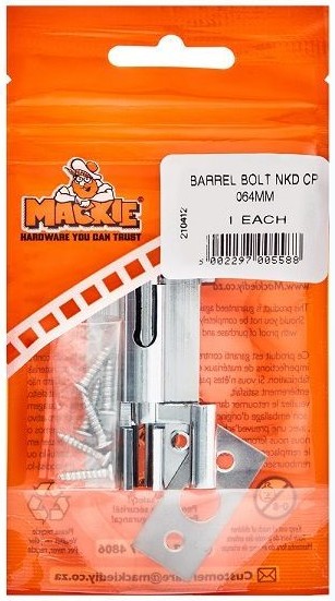 Barrel bolt necked 64mm solid brass chrome steel chrome plated finish & incl screws.
