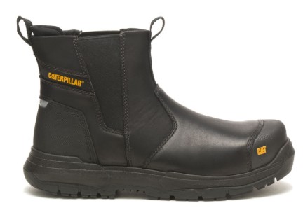 Men's boot constructed from full grain leather, featuring recycled linings and sock lining with pro-biotic odor control, foam cushioning, a durable slip-resistant rubber outsole, and steel toe protection.