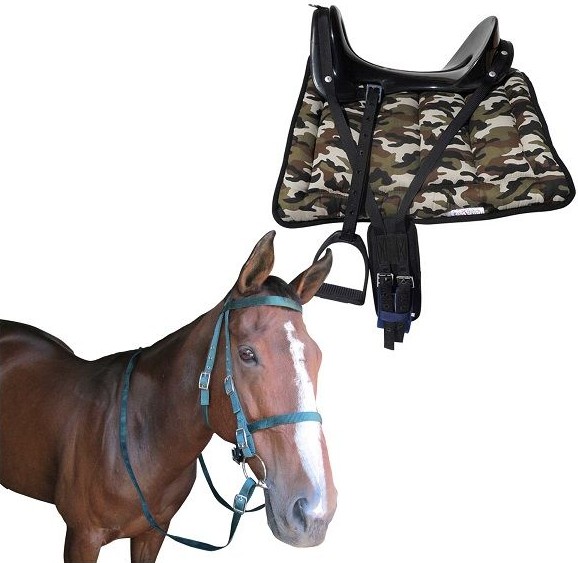Ready to ride kit comprising of our famous Solo saddle SAD120, numnah (saddle pad) NUM070, bridle BRI086 in a zipped carry bag. Tree: Solo McLellan style fibreglass tree is specially designed to fit South African horses. Open centre provides clearance for horses spine. Stirrup leathers & Irons: Nylon stirrup leathers are fitted in 2 different stirrup slots to suit a taller or shorter rider. It also suits a more forward sitting rider (the front stirrup slot), or the back slot for a rider who prefers to sit back. Girth Points: The replaceable girth straps secure from front and back, to ensure a snug, comfortable and even contact saddle fit. Chafeless padded girth. Ample Dee rings for attaching breastplate, saddle bags and crupper.Lightweight.Low maintenance - no oiling. For endurance, trail riding, security, veewagter - farm work.