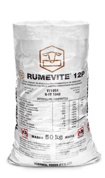 VOERMOL RUMEVITE 12P (V11994). Class: Mineral & Trace Mineral Concentrate for Ruminants. A mineral lick concentrate for home-mixing a mineral lick.