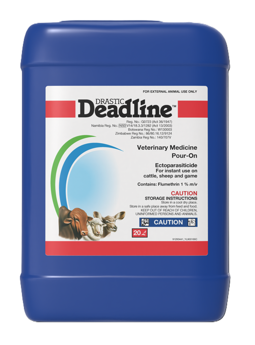 An easy-to-apply pour-on for tick control and protection. Controls ticks on cattle, sheep, ostriches and game. Controls tsetse fly worry on cattle. Controls red lice on cattle. Sterilises female ticks. Controls feather mites on ostriches. Easy application onto the skin. Residual action. On-systemic action. The longer the product is regularly applied, the more the tick population is reduced. It then becomes possible to treat at extended intervals. The product is rainfast.