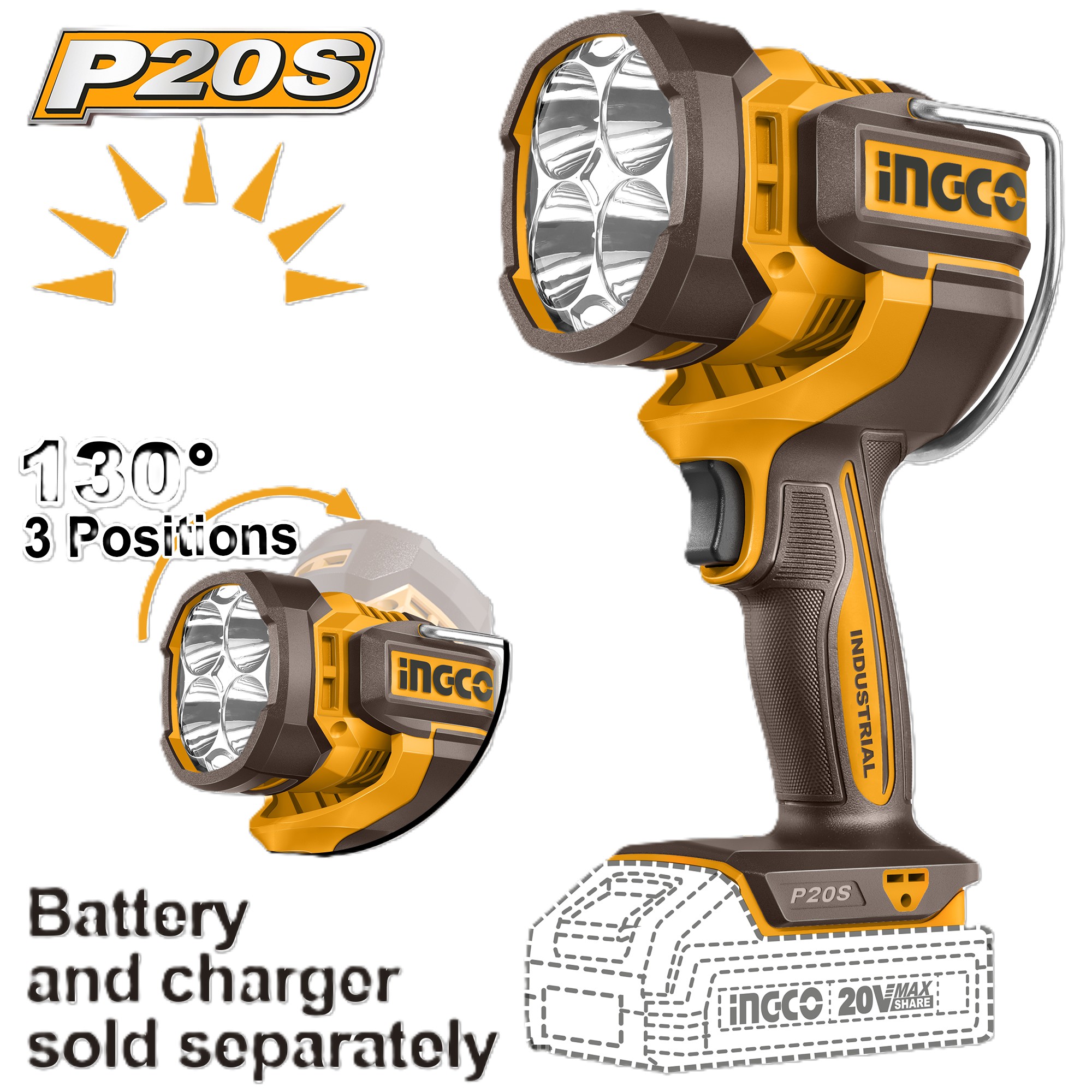 Work Lamp No B/C 20V PS+ 2500 Lumens Ingco