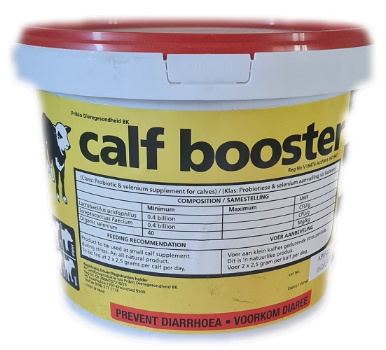Specially formulated to keep calves healthy and ensure optimum growth. Contain Lactobacillus acidophilus, Streptococcus faecium and other milk acid bacteria. Contain Organic selenium Act as Pre-biotic. Stimulates the immune system. Blocks colonization of pathogen and hunger them of sugars needed for further growth. Act as Pro-biotic. Produce three strong antibiotics. Contain Selenium which is essential for good thyroid hormone function. Thyroid plays a huge part in growth and cold resistance. Selenium is a very important anti-oxidant. Source of energy. Works well for the use of prevention of diarrhea. Calf Booster shortens the period of feeding expensive milk which means more money in your product. Low doses needed. 2.5g per calf 2 times per day. Mix with milk or water.