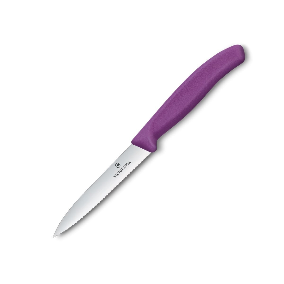 The Victorinox Swiss Classic 10 cm serrated paring knife in Purple is a practical and versatile kitchen essential designed for everyday food preparation. Its sharp serrated stainless steel blade easily cuts through soft-skinned fruits and vegetables, while the longer 10 cm blade provides enhanced control and efficiency. The lightweight, ergonomic handle ensures a comfortable and secure grip, making it easy to handle during use. Durable and reliable, this knife delivers consistent performance and reflects the quality craftsmanship of Victorinox.