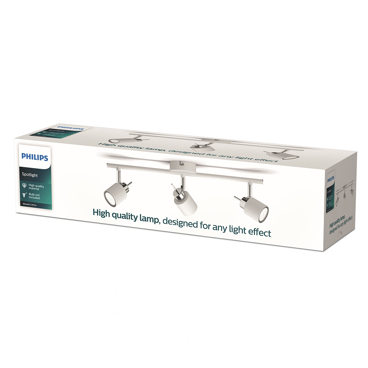 The Philips Miranti Bar/Tube White 3X35W 230V is a modern and versatile spotlight fitting designed for directional lighting in residential or commercial spaces. It accommodates two GU10 lamps (up to 35W each) and allows precise aiming for accent or task li