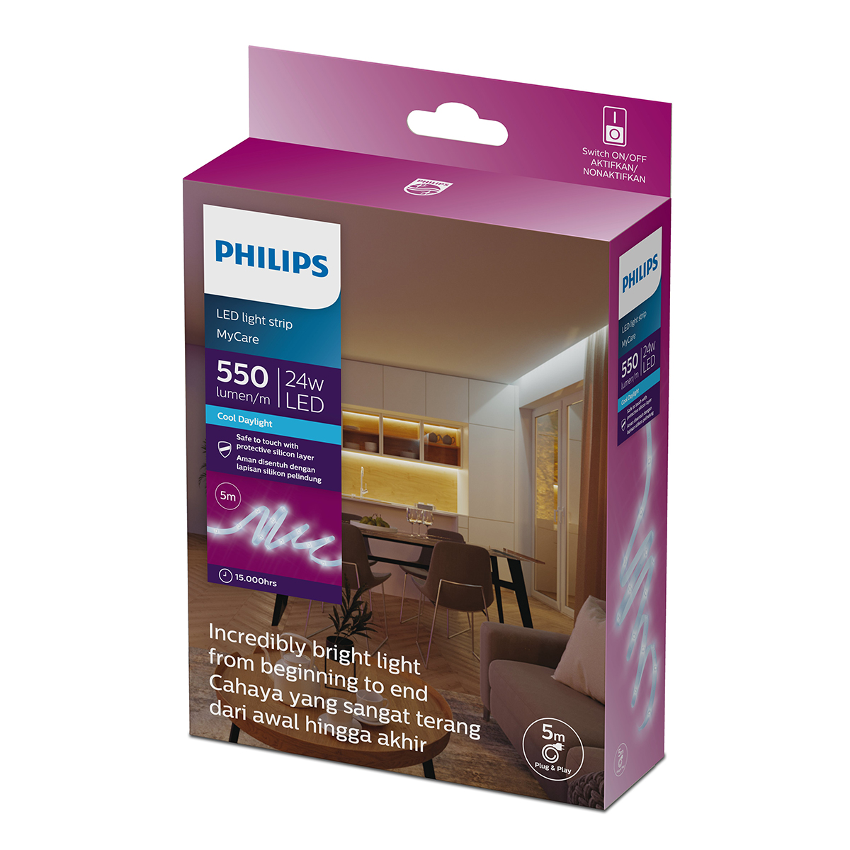 The Philips MyCare Lightstrip 5M CW 24V GM is a flexible, colour changing LED strip designed to enhance indoor spaces with dynamic lighting effects. Whether used for ambience, accent lighting, or creative decor, it offers versatility and style in a simple