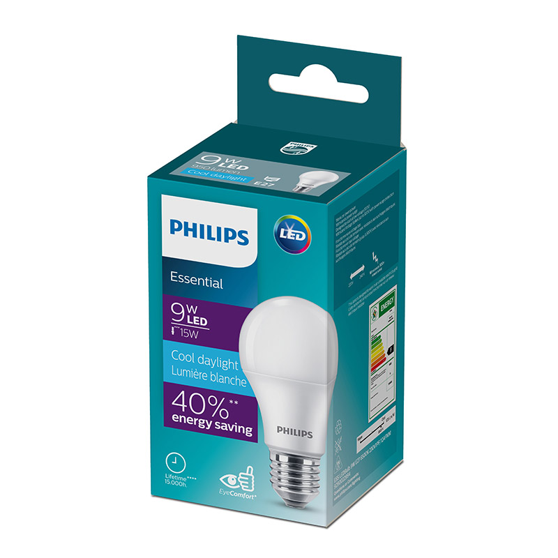 The PHILIPS ESS LEDBULB 9W E27 6500K 230V1PF/12AFMM is an energy efficient lighting solution designed for domestic and general purpose use. With a classic E27 screw base, this 9 watt LED bulb delivers a soft, cool daylight light at 6500K, creating a comfor