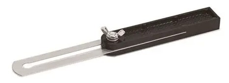 This sliding bevel features a stainless steel blade and an aluminium handle, with a movable blade that allows angles to be copied and accurately transferred onto another surface.