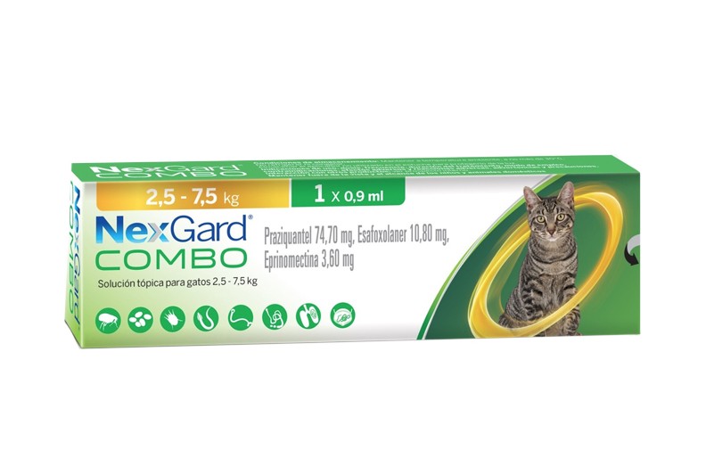 NexGard COMBO is a monthly spot-on treatment for cats containing esafoxolaner, eprinomectin, and praziquantel, designed to provide broad-spectrum parasite protection in a single application. It offers coverage against fleas, ticks, mites, heartworms, lungworms, roundworms, hookworms, and tapeworms, making it a comprehensive all-in-one solution for feline parasite control.