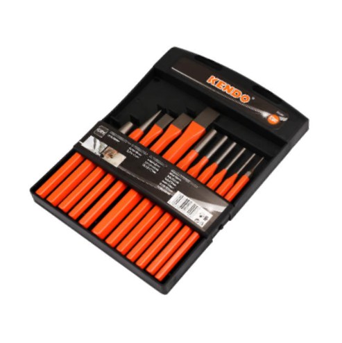 The Kendo punch and chisel set comes in a plastic blister pack and features drop-forged chrome alloy steel blades with a hexagonal shaft, each hardened and tempered for strength and durability.