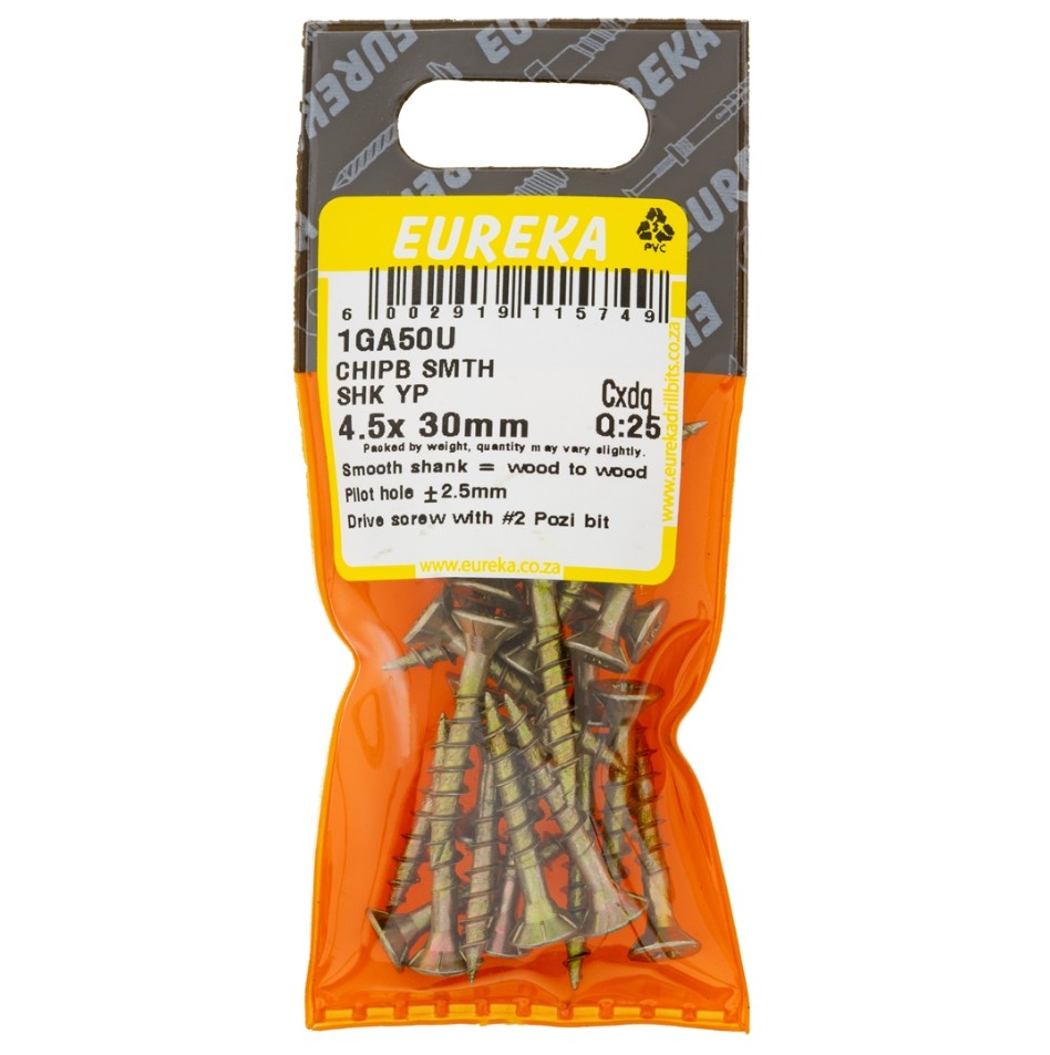 Chipboard Screws are ideal for chipboard and softer types of wood.The smooth shank part of the screw allows it to spin in the top piece of wood and at the same time pull the bottom piece tightly against the top piece, thus leaving no gap between the two.Th