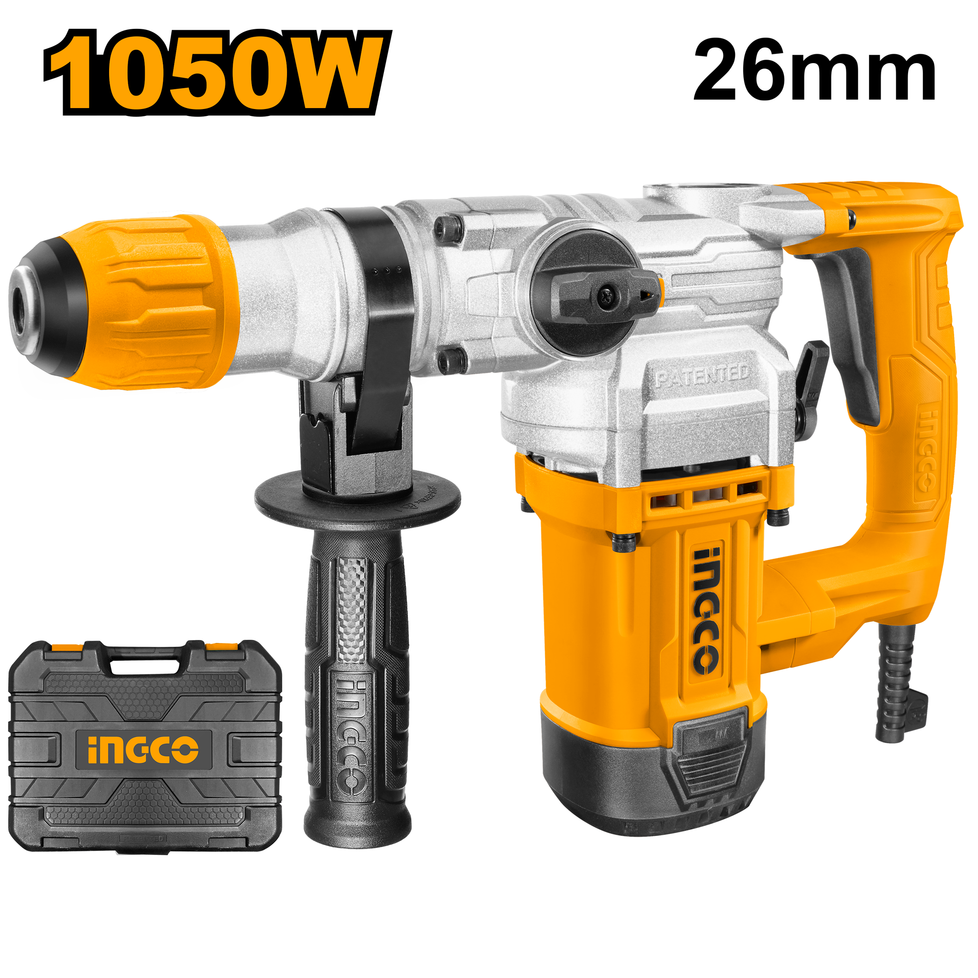 Limited Stock Available, first come first serve. Voltage: 220 - 240V ~ 50/60Hz. Input power: 1 050W. No-load speed: 1 100 rpm. Impact rate: 3 800 bpm. Impact energy: 4.5 J. SDS Plus chuck system. Max drilling capacity: Concrete: 26 mm; Steel: 13 mm; Wood: 40 mm.