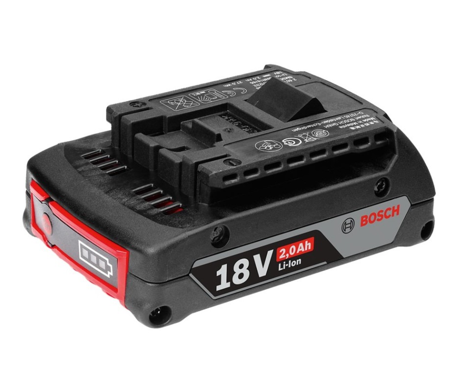 The lightweight 18 Volt Compact battery with 2.0 Ah and coolpack technology. Provides up to 100% longer lifetime compared to battery without COOLPACK.