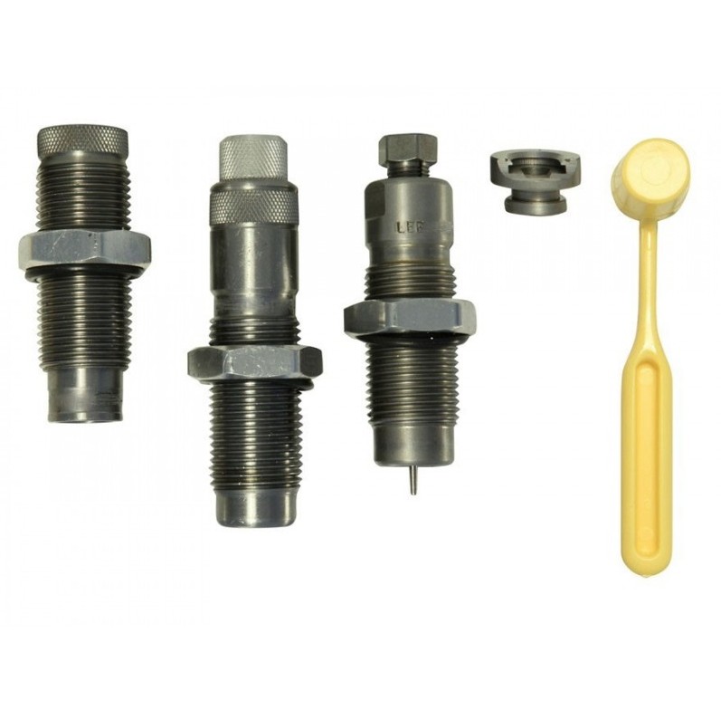 This set includes a full-length sizing die, a bullet seating die, and a factory crimp die, all designed with 7/8?-14 threads and requiring a compatible shell holder, which is included. The product is backed by a 2-year warranty for added assurance. It also comes complete with useful accessories such as a powder dipper, detailed load data, and a durable plastic storage box for safe and organized storage.