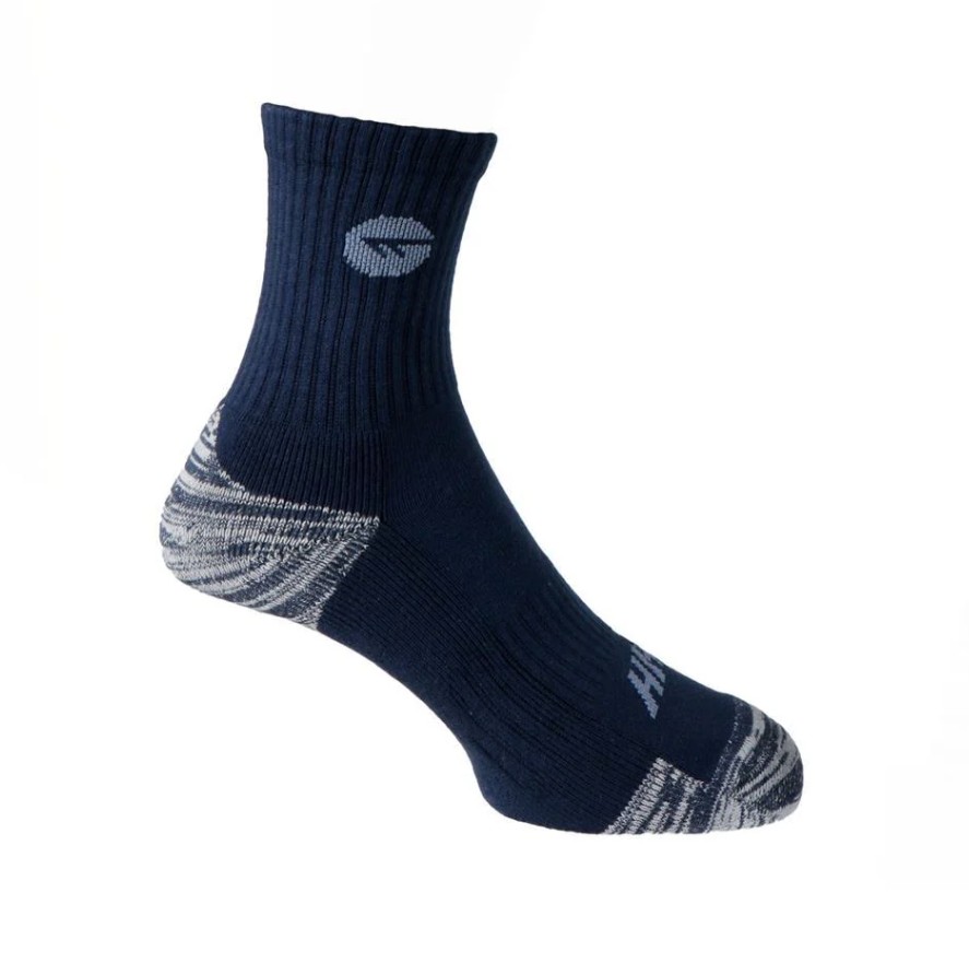 The HI-TEC Exploration Sock is designed to provide long-lasting comfort and protection during outdoor activities. It features extra cushioning in the toe and heel areas to enhance comfort and reduce impact, while the ribbed top helps keep the sock securely in place, preventing it from slipping down during wear. These features work together to deliver reliable support, durability, and all-day comfort.