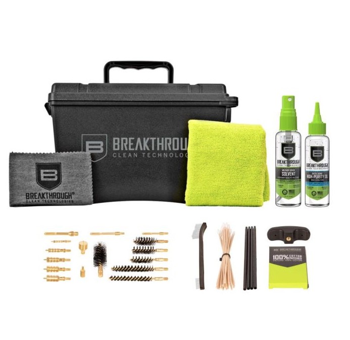 The Breakthrough Clean Technologies� Universal Ammo Can Cleaning Kit is a comprehensive solution for firearm maintenance. Housed in a sturdy Ammo Can container, this kit includes all the essential accessories needed to clean a wide range of major calibers. Provided in the kit, is a Double Ended Brush, six Nylon Bore Brushes, six Brass Jags, three Brass Patch Holders, a T-handle, and a set of durable Black Oxide coated steel rods for precise cleaning. Additionally, the kit includes a box of synthetic patches, 20 Cotton Swabs, and a generous 12" x 14" BCT silicone gun cloth for a thorough and professional clean. Keep your firearms in top condition with this meticulously curated kit, designed for convenience and effectiveness.