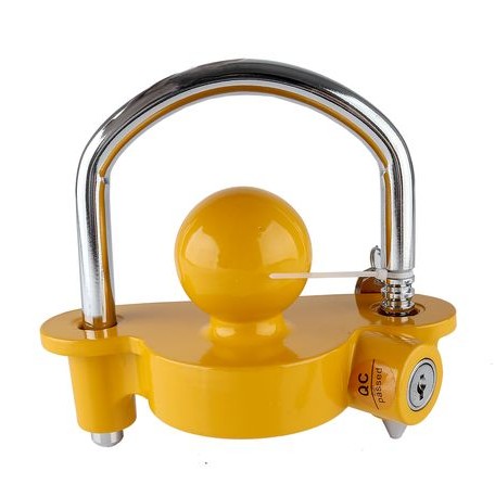 A durable lock designed specifically for use with parked trailers, providing security and theft prevention.