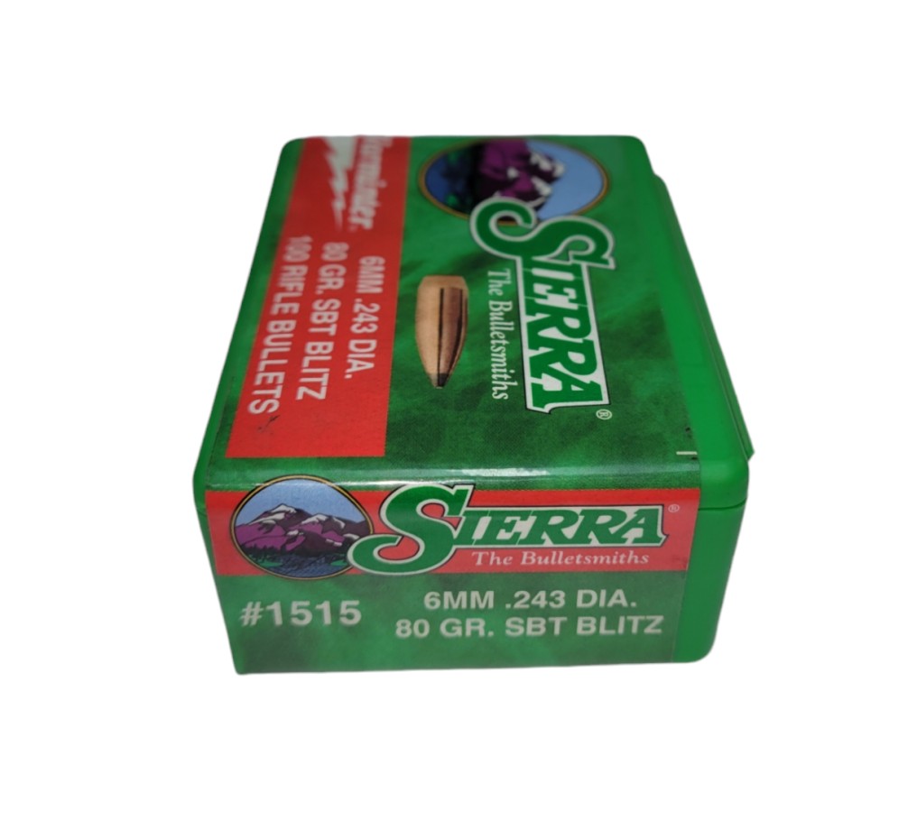 The Sierra BlitzKing SBT 6mm 80?grain reloading bullets are engineered for precision and high-performance varmint hunting. Featuring a spitzer boat tail (SBT) design combined with a polymer tip, they deliver excellent aerodynamics, flatter trajectories, and improved stability in flight. Designed for 6mm cartridges such as the .243 Winchester, these bullets provide rapid expansion and consistent accuracy, making them a reliable choice for reloaders seeking dependable results on small game and pest control.