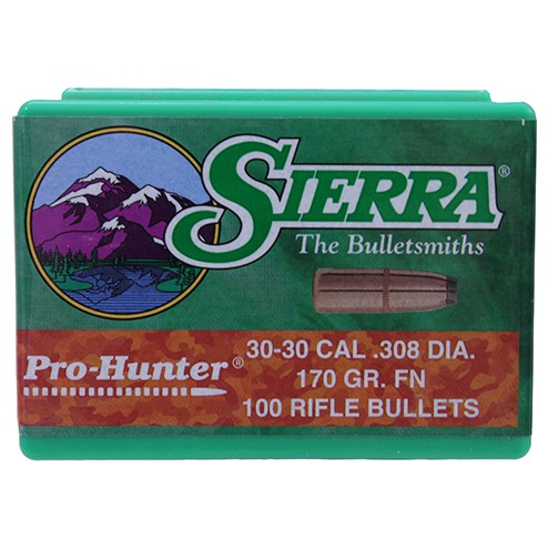 The Sierra Pro?Hunter .30 caliber 170 grain Flat Nose (FN) bullet is a traditional flat?base, cup?and?core hunting projectile designed specifically for reliable performance in lever?action cartridges such as the .30?30 Winchester. Its blunt flat nose ensures safe use in tubular magazines while promoting dependable expansion and strong energy transfer at moderate velocities. With its heavier weight and higher sectional density, it offers deeper penetration than lighter options, making it well suited for medium game at short to moderate ranges where consistent terminal performance is essential.