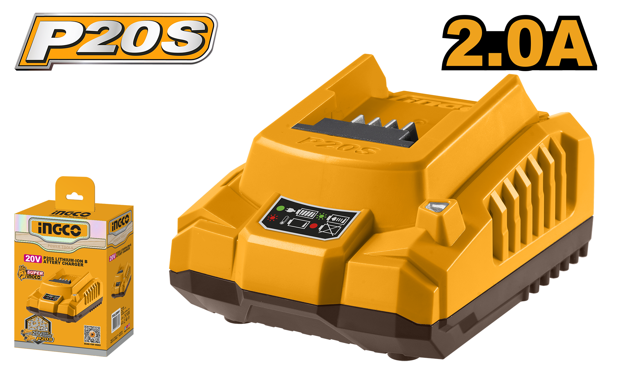 Input voltage: 220 - 240V ~ 50/60Hz. Output voltage: 20V. Output current: 2A. Packed by colour box.