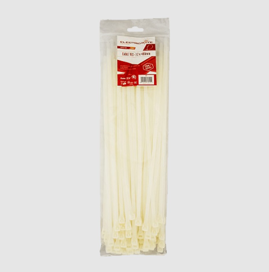 Electricmate Cable Ties White 7.2Mm X 400Mm 100 Pack