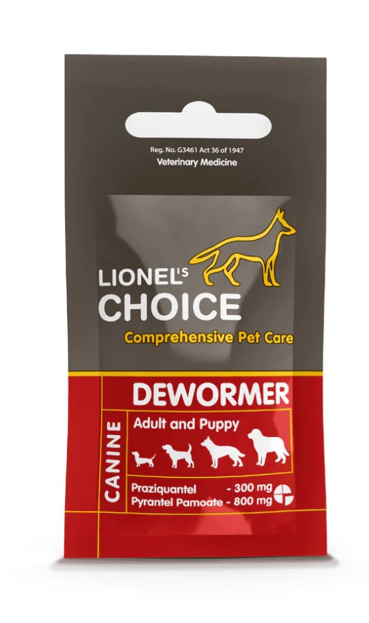 Lionels Choice Canine Dewormer for Dogs is a broad-spectrum deworming treatment for eliminating intestinal parasites, supporting your companions digestive well-being.