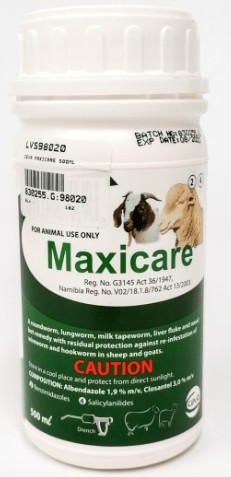A round worm, lung worm, milk tape worm, liver fluke and nasal bot remedy with residual protection against re-infestation of wireworm and hookworm in sheep and goats.