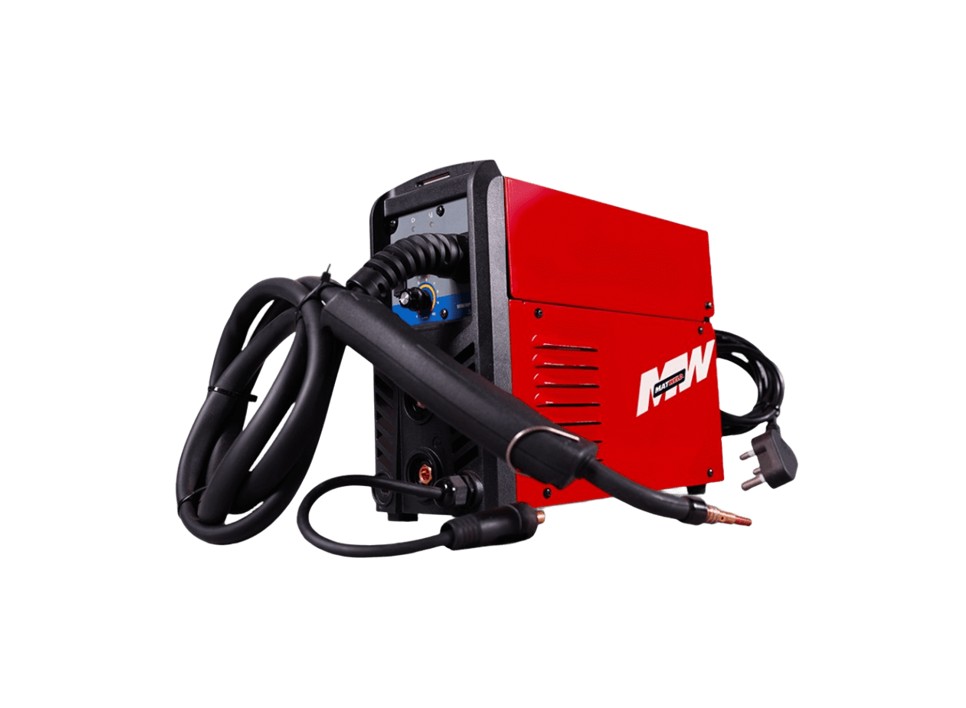 This entry-level dual-purpose MIG and MMA inverter welder is ideally suited for DIY enthusiasts and hobbyists, featuring advanced IGBT technology. It includes a MIG torch and cable kit, supports a 1 kg spool of 0.8 mm wire and 0.9 mm flux-cored wire, and has a top wire feeder for easy operation. The unit is lightweight and portable, with a convenient carry strap, and please note that the MAT3345EN is sold separately.