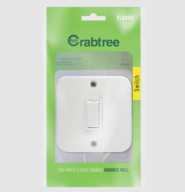 The Switch Classic from Crabtree is a durable industrial switch designed for reliable everyday use. This single-lever, one-way switch features a clean white steel finish and a compact 75 � 75 design, making it suitable for a wide range of industrial and commercial installations. Supplied in a convenient bag, model 18080/101 combines classic styling with dependable Crabtree quality.