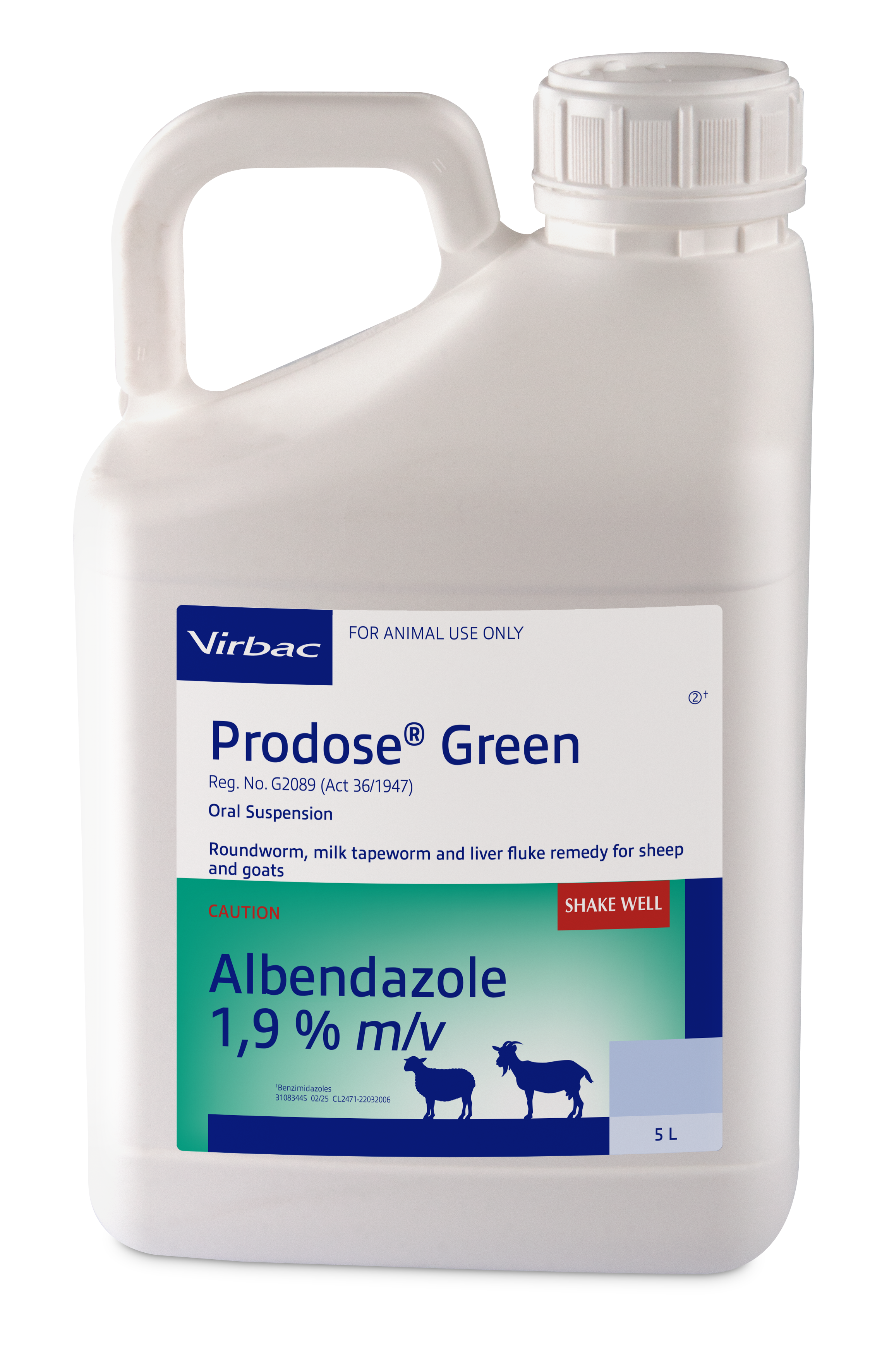 Roundworm, milk tapeworm and liver fluke. COMPOSITION: Albendazole 1,94% m/v. COMPOSITION: Albendazole 1,94% m/v. Dosage: Roundworm and milk tapeworm : 2ml per 10kg body mass, Liver fluke: 2,5ml per 10kg body mass. Roundworm and tapeworms: Milk tapeworm (Moniezia spp): Class 1. Ovicidal: Roundworm eggs present in the animal at the time of dosing are prevented from hatching.