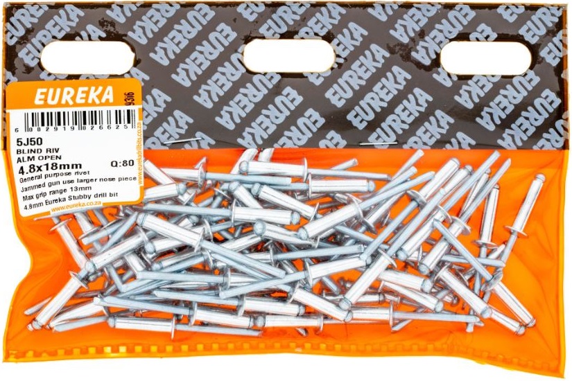 A rivet is a fastener, consisting of a body and a mandrel, used to attach thin pieces of material to thin pieces of metal. A rivet works by drilling a same-sized hole through both materials which coincide with the thickness of the rivet. The mandrel part of the rivet is then placed into the nose-piece of a rivet gun, where after the body part is placed through the holes in the workpiece. The handles of the rivet gun are then squeezed multiple times until the mandrel breaks off, leaving the body part securing the workpiece together.