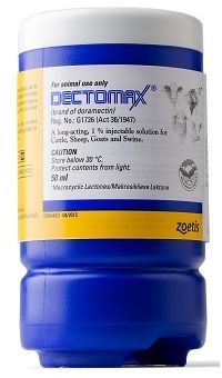 DECTOMAX� is a injectable, broad- spectrum parasiticide for cattle, sheep, goats and swine. CONTAINS: A ready-to-use, pale yellow, sterile solution containing 1% (10mg/ml) doramectin.