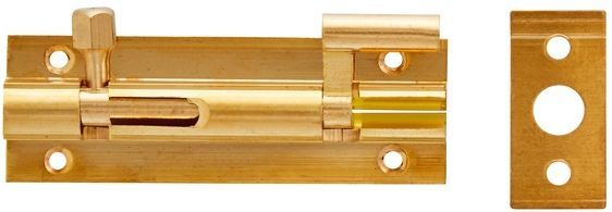 Barrel Bolt Necked 75mm Solid Brass Polished Brass Finish & incl Screws.