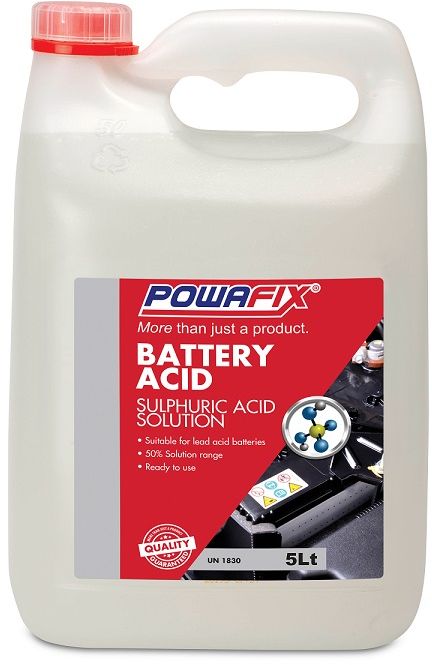 Powafix Battery Acid is a sulphuric based battery grade ready to use acid.
