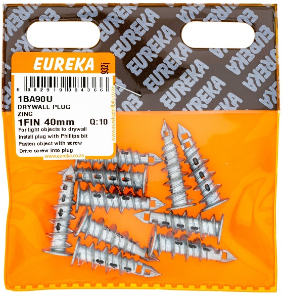 Plug Eureka Nylon Drywall 1BA90U 40mm QTY10