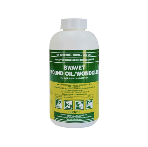 SWAVET Wound Oil is a specially formulated livestock care product designed for the effective treatment of wounds in animals, supporting healing and overall animal well-being. It contains active ingredients such as Dichlorophen, Cypermethrin, and Chlorocresol, which work together to help disinfect wounds, control parasites, and promote the natural healing process. The product is intended for external patch treatment only and should be applied carefully after thoroughly cleaning the affected area, using a brush or gloved hand to spread a thin, even layer over the wound. Applications may be repeated every 2�3 days or as needed until healing is complete, while maintaining proper hygiene and avoiding direct contact with the formulation. By providing targeted action at the site of injury, SWAVET Wound Oil helps support faster recovery and contributes to the overall health and comfort of livestock.